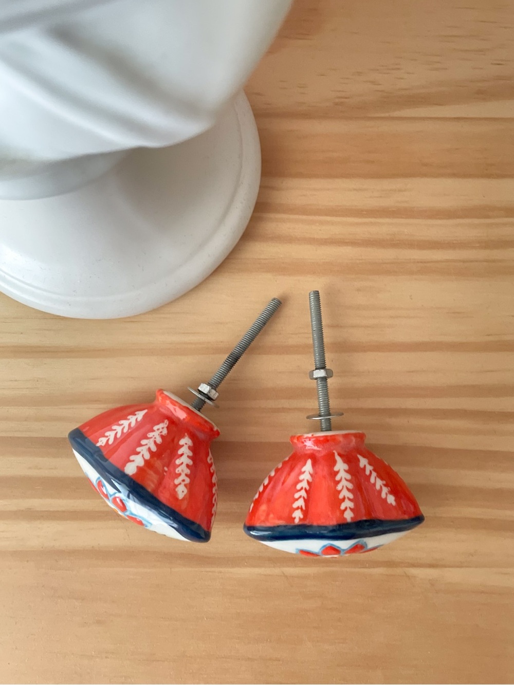 Handpainted Floral Ceramic Knobs Drawer Cabinet Pulls - blue, red, orange, white - Picture 4 of 13